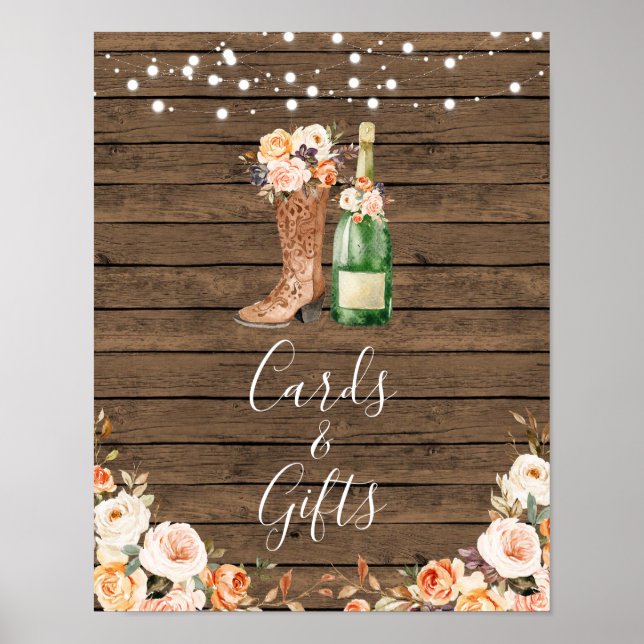 Rustic Boots & Bubbly Bridal Shower Cards & Gifts Poster (Front)