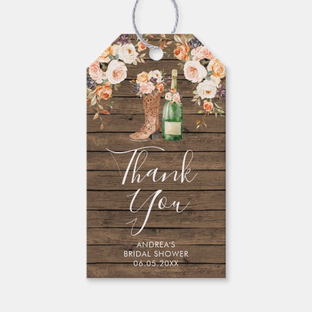 Rustic Boots Bubbly Bridal Shower Thank You Tag (Front)