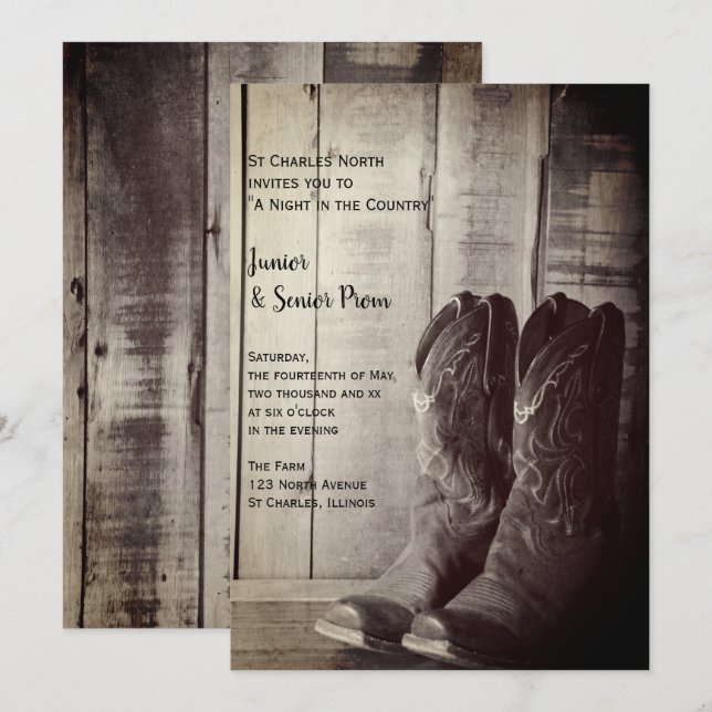 Rustic Boots Country Junior / Senior Prom Invitation (Front/Back)