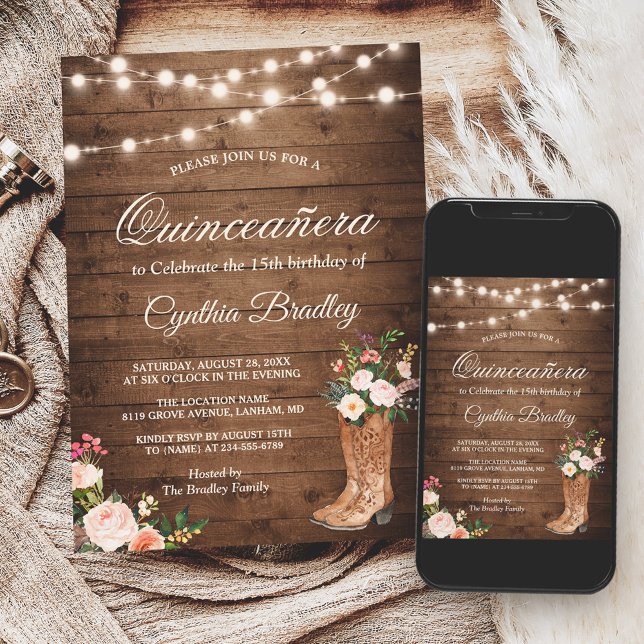 Rustic Boots Cowgirl Quinceañera 15th Birthday Invitation (Creator Uploaded)