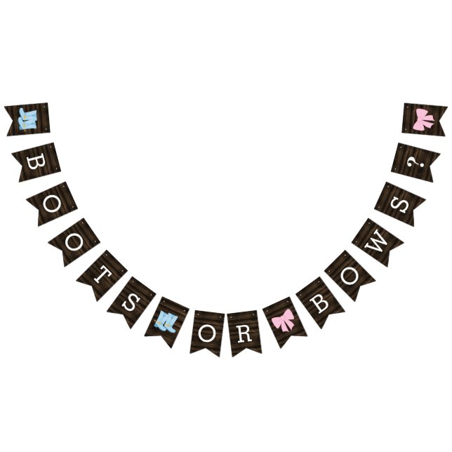 Rustic Boots or Bows Gender Reveal Baby Shower Bunting Flags (All)
