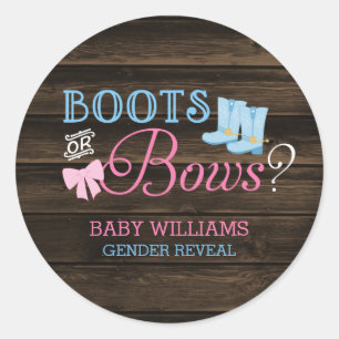Rustic Boots or Bows Gender Reveal Baby Shower Classic Round Sticker