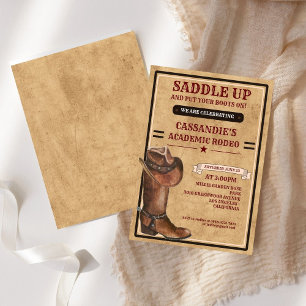 Rustic Boots Western Cowboy Graduation  Invitation