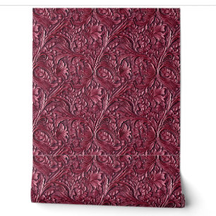 Rustic Bordeaux tooled leather  Wallpaper