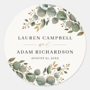 Rustic Botancial Eucalyptus Greenery Wedding Classic Round Sticker