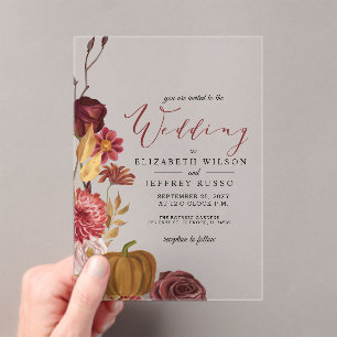 Rustic Botanical Autumn Fall Pumpkin Wedding Acrylic Invitations