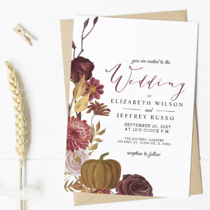 Rustic Botanical Autumn Fall Pumpkin Wedding Invitation