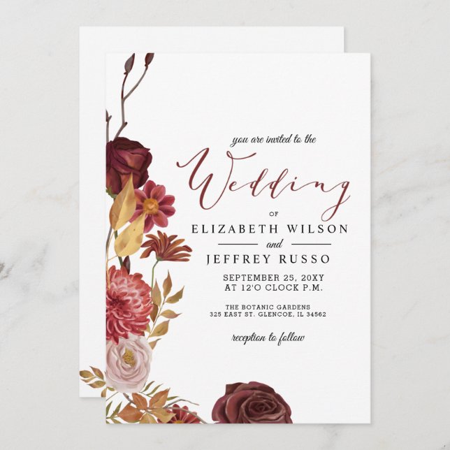 Rustic Botanical Autumn Fall Wedding Invitation (Front/Back)