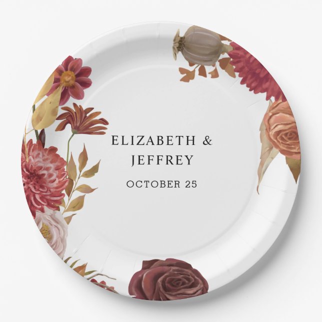 Rustic Botanical Autumn Fall Wedding   Paper Plate (Front)