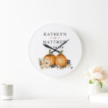 Rustic Botanical Autumn Pumpkin Fall Wedding Large Clock<br><div class="desc">Rustic Botanical Autumn Pumpkin Fall Wedding Large Clock. All the texts are pre-arranged for you to personalize easily and quickly with your own details.</div>