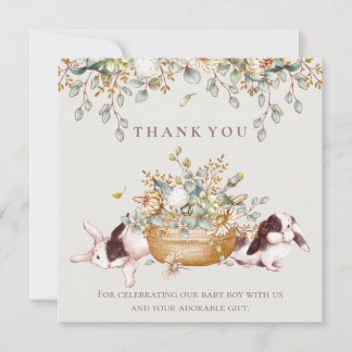 Rustic Botanical Bunny Baby Shower Thank You Card 