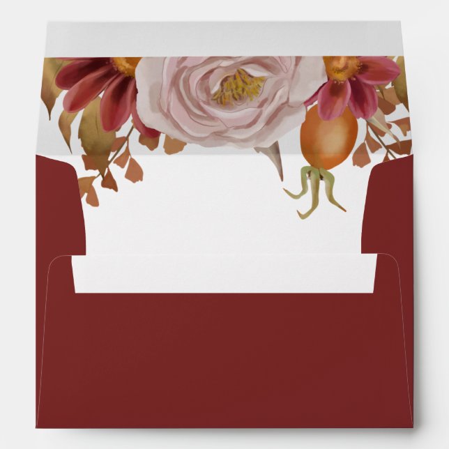 Rustic Botanical Burgundy Autumn Fall Wedding Envelope (Back (Bottom))