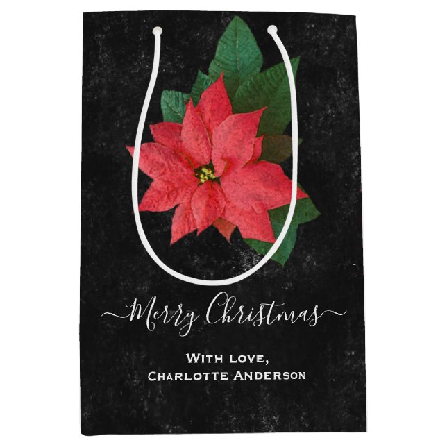Rustic Botanical Chalkboard Merry Christmas Medium Gift Bag (Front)