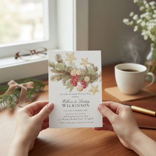 Rustic Botanical Christmas Party Invitation QR