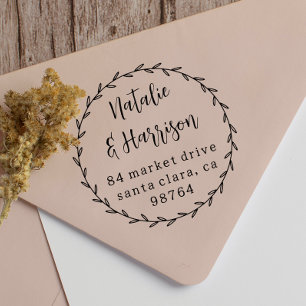 Rustic Botanical Country Wreath Wedding Address Self-inking Stamp