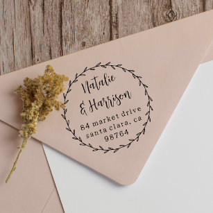Rustic Botanical Country Wreath Wedding Address Self-inking Stamp