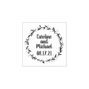 Rustic Botanical Country Wreath Wedding Custom Rubber Stamp