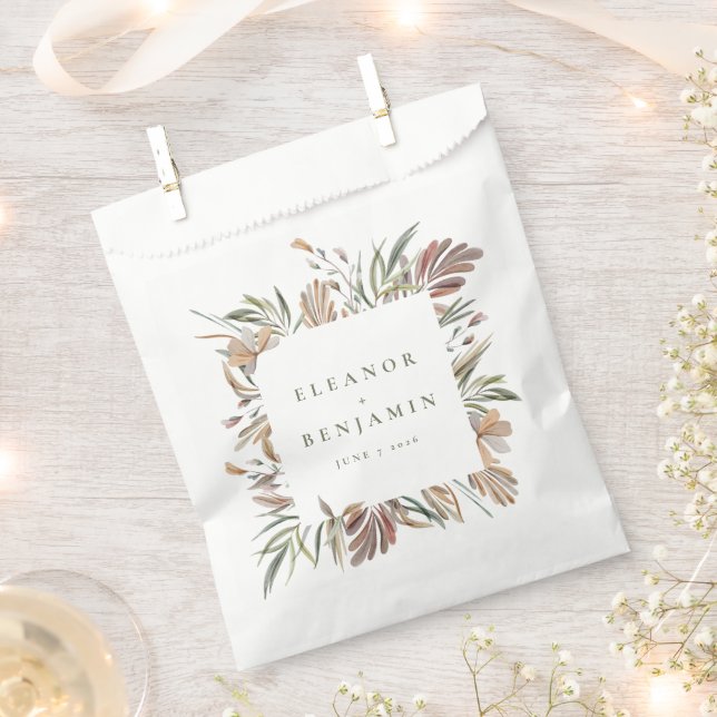 Rustic Botanical Earth Tones Wedding Names Custom  Favour Bag (Clipped)