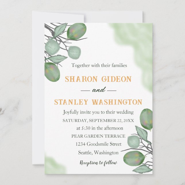 Rustic Botanical Eucalyptus Greenery  Invitation (Front)