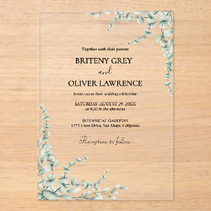 Rustic Botanical Eucalyptus Greenery Wedding Acrylic Invitations