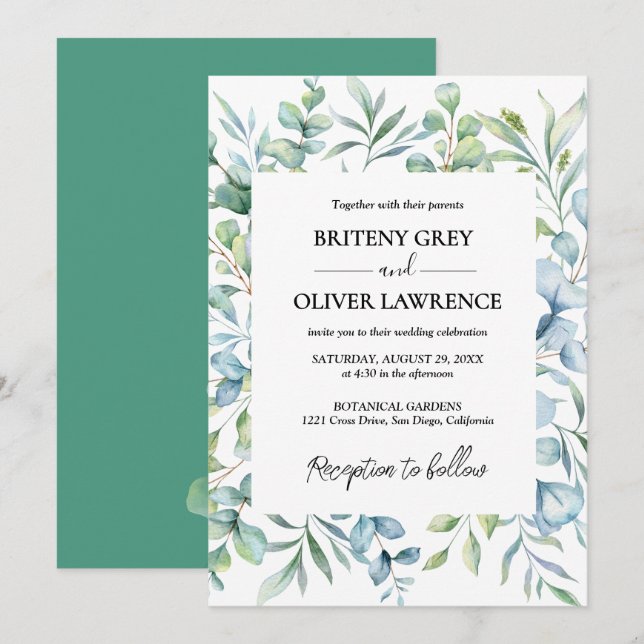Rustic Botanical Eucalyptus Greenery Wedding Invitation (Front/Back)