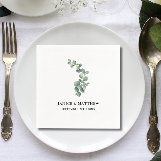 Rustic Botanical Eucalyptus Greenery Wedding Napkin (Creator Uploaded)
