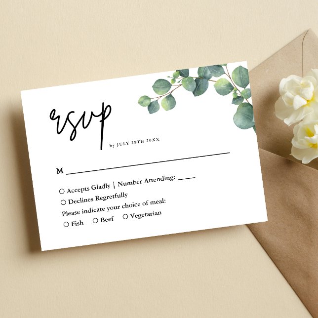 Rustic Botanical Eucalyptus Greenery Wedding RSVP Card (Creator Uploaded)
