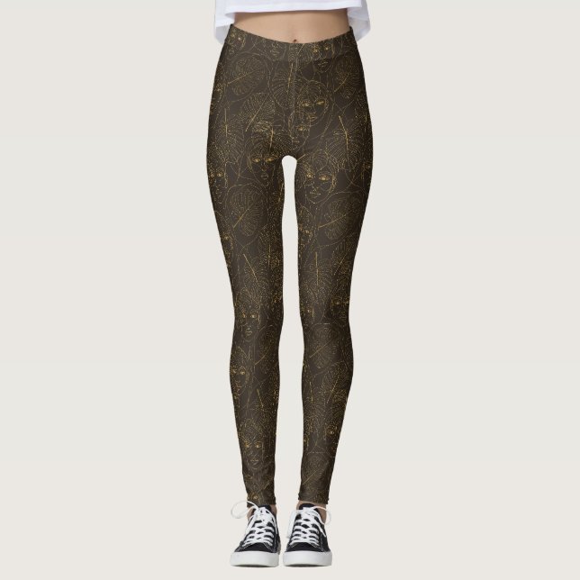 Rustic Botanical Face Line Pattern (1) Leggings (Front)