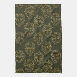 Rustic Botanical Face Line Pattern (2) Kitchen Towel