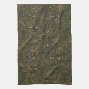 Rustic Botanical Face Line Pattern (3) Kitchen Towel