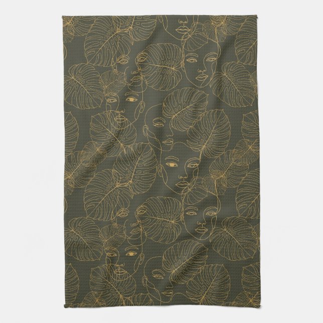 Rustic Botanical Face Line Pattern (3) Kitchen Towel (Vertical)