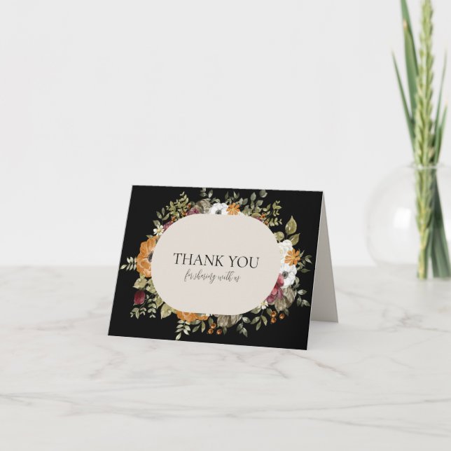 Rustic Botanical Fall Floral Horizontal with Pic Thank You Card (Front)