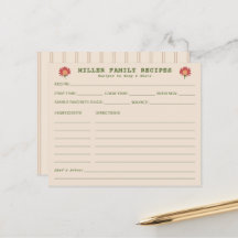 Rustic Botanical Farmhouse Family Recipe Card