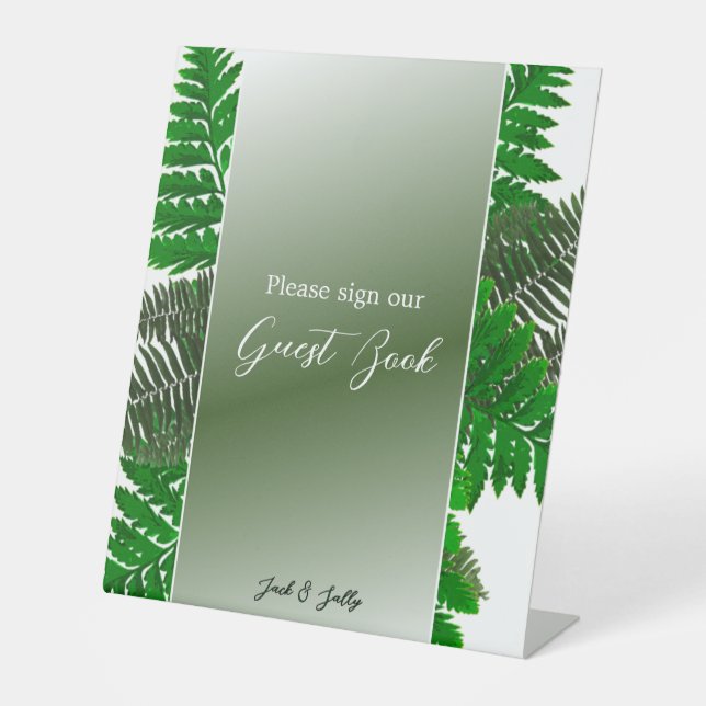 Rustic Botanical Fern Wedding Pedestal Sign (Front)