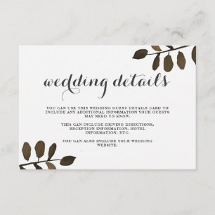 Rustic Botanical Feuille Mariage Détails Carte d'i