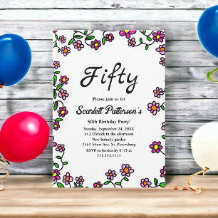 Rustic Botanical Garden Roses Floral 50th Birthday Invitation