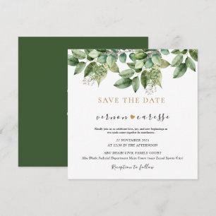Rustic Botanical Green & Gold Foliage Wedding 1 Save The Date