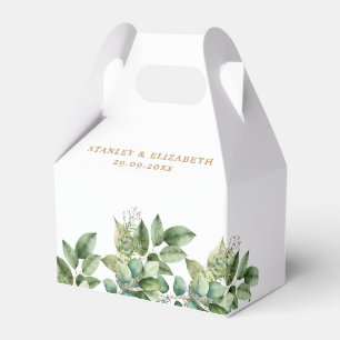 Rustic Botanical Green & Gold Foliage Wedding Favor Box