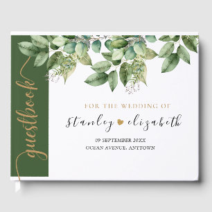 Rustic Botanical Green & Gold Foliage Wedding Guest Book