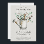 Rustic Botanical Greenery 90th Birthday Party Invitation<br><div class="desc">A Rustic elegant 90th birthday party invitation botanical greenery eucalyptus and cotton in a watercolor watering can,  accompanied by a classic engraved style open face typography that is contrasted with a flowery modern script typography overlay All on a faux linen texture creamy off white background.</div>