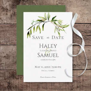 Rustic Botanical Greenery Bough Wedding Save The Date