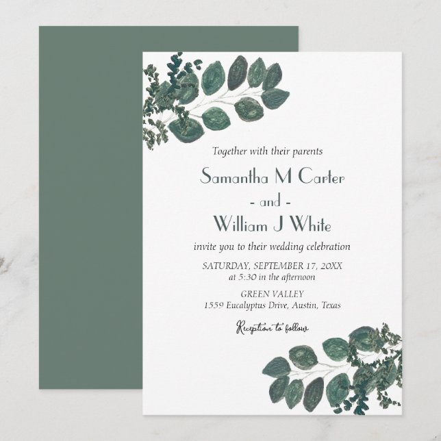Rustic Botanical Greenery Eucalyptus Invitation (Front/Back)