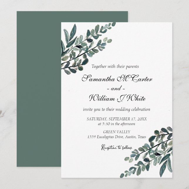 Rustic Botanical Greenery Eucalyptus Invitation (Front/Back)