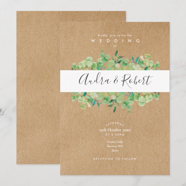 Rustic Botanical Greenery Eucalyptus Wedding Invitation (Front/Back)