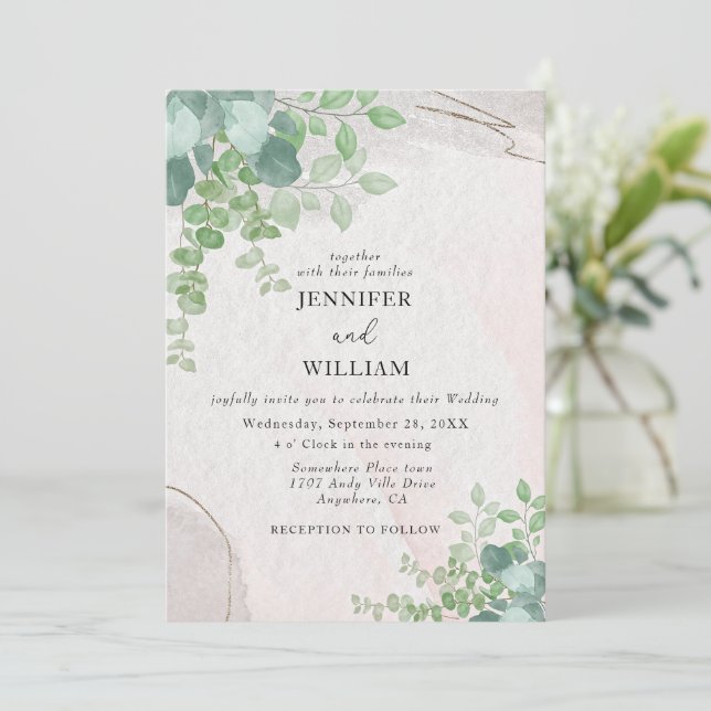 Rustic Botanical Greenery Eucalyptus Wedding  Invitation (Standing Front)