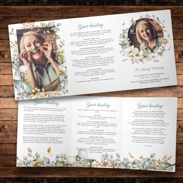 Rustic Botanical Greenery & Flowers Loving Memory Tri-Fold Programme (Creator Uploaded)