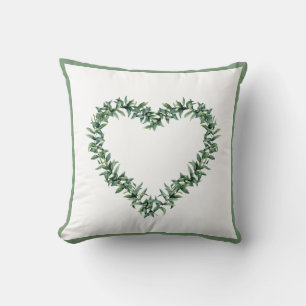 Rustic Botanical Greenery Leaf Simple Wreath Green Throw Pillow