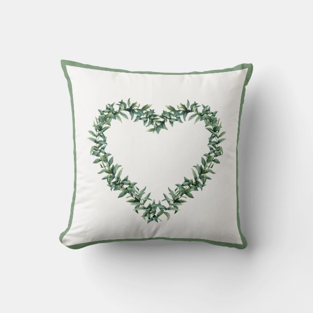 Rustic Botanical Greenery Leaf Simple Wreath Green Throw Pillow (Front)