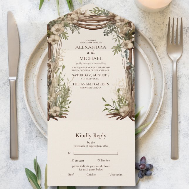 Rustic Botanical Greenery Wedding All In One Invitation (Creator Uploaded)
