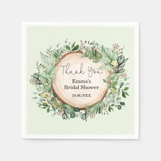 Rustic Botanical Greenery Wedding Shower Favours Napkin (Front)